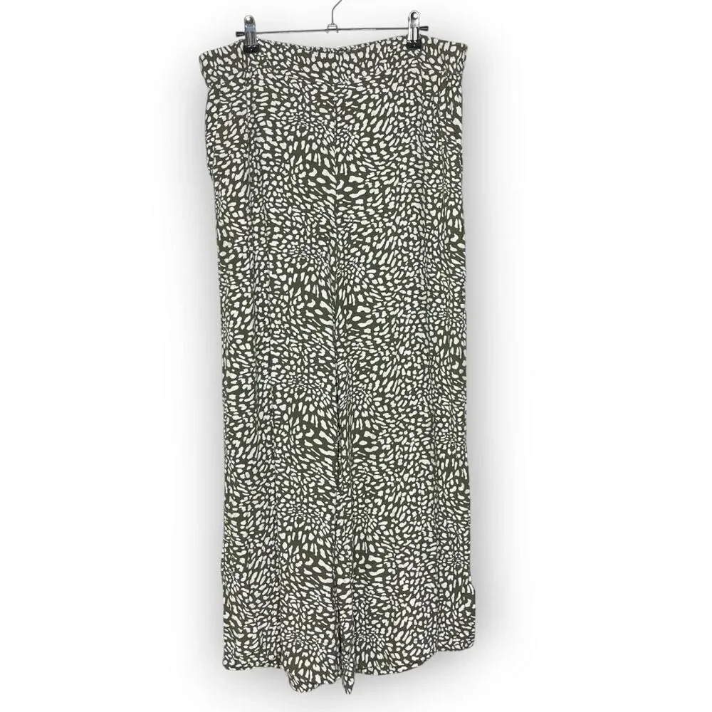 Ann Taylor Loft Wide Leg White Green Animal Print Crop Pants Women's Size Large